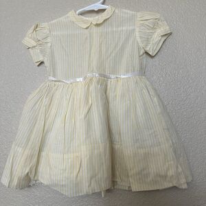 Vintage Girls Yellow Dress Elena 4T White Ribbon Waist Buttons Collared